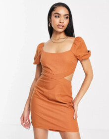 Купить женские платья Parallel Lines: Parallel Lines puff sleeve cut out mini dress in terracotta