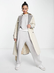 Женские пальто new Look mixed check contrast trench coat in camel