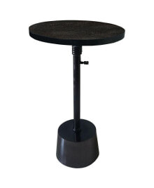 Simplie Fun aluminum Frame Round Side Table with Marble Top and Adjustable Height, Black