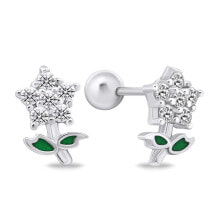 Ювелирные серьги charming silver flower earrings with zircons EA630W