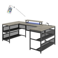 Simplie Fun u-Shaped Desk With Shelve And LED Lights