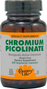 Минералы и микроэлементы Country Life Chromium Picolinate Пиколинат хрома 200 Вегетарианских капсул