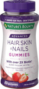 Витамины и БАДы для кожи nature's Bounty Optimal Solutions Hair Skin & Nails Комплекс с биотином  6000 мкг витаминами А С и Е для кожи волос и ногтей 80 жевательных таблеток
