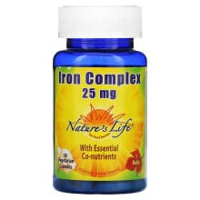 Железо Nature's Life, комплекс железа, 25 мг, 50 вегетарианских капсул