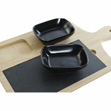 Appetizer Set DKD Home Decor Black Natural Bamboo Plastic Stoneware Board Cottage 33 x 19,7 x 3,5 cm (4 pcs)