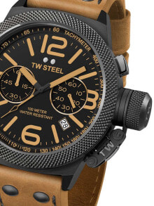 Мужские наручные часы с ремешком Мужские наручные часы с коричневым кожаным ремешком TW Steel CS43 Canteen Leather Chronograph 45mm 10 ATM