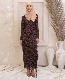 Urban Modesty women's Ruched Floral-Print Chiffon Maxi Dress