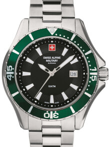 Мужские наручные часы с серебряным браслетом Swiss Alpine Military 7040.1134 diver 45mm 10ATM