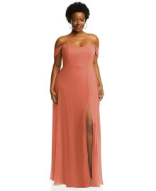 After Six plus Size Off-the-Shoulder Basque Neck Maxi Dress with Flounce Sleeves