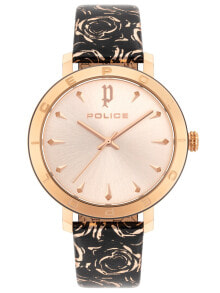 Женские наручные кварцевые часы Police Кожаный ремешок с цветочным принтом и классической застежкой.