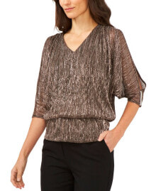 MSK split-Sleeve Metallic Blouson Top