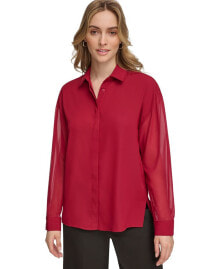 Calvin Klein women's Chiffon-Sleeve Button-Front Shirt