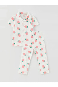 Kısa Kollu Desenli Kız Bebek Pijama Takımı