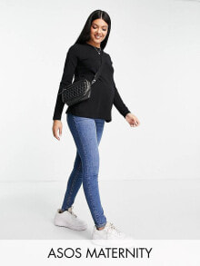 ASOS DESIGN Maternity – Ultimate – Langärmliges Shirt aus Baumwolle mit schmalem Schnitt in Schwarz