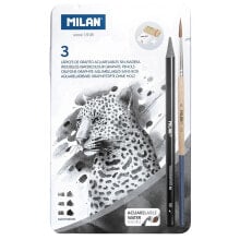 MILAN Metal Box 3 Woodless Watersoluble Graphite Pencils HB 4B & 8B+1 Afila Pencil Sharpener+1 The Master Gum Eraser+1 Brush