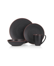 Nambé taos Place Setting Onyx, Dinner Plate, Accent Plate, Soup or Cereal Bowl, Mug Set, 4 Piece