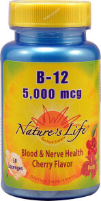 Витамины группы B nature's Life Blood & Nerve Health B-12  Витамин B-12 5000 мкг 50 леденцов с вишневым вкусом