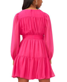 MSK petite Chiffon Balloon-Sleeve Fit & Flare Dress