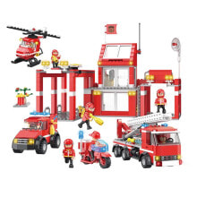 EUREKAKIDS Fire station building blocks with rescue vehicles 827 pieces