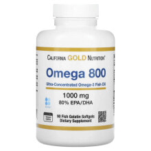 California Gold Nutrition, омега 800, рыбий жир, 80% ЭПК/ДГК, в форме триглицеридов, 1000 мг, 90 капсул из рыбьего желатина