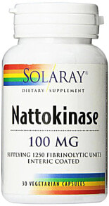 Витамины и БАДы для сердца и сосудов Solaray Nattokinase Наттокиназа 100 мг 30 растительных капсул