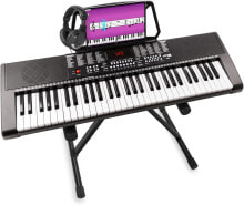 MAX KB4 - Digital Piano Keyboard 61 Keys, Keyboard with Stand, with Headphones, 255 Sounds, 255 Rhythms, 50 Demos, Automatic Accompaniment, Keyboard for Beginners - Black