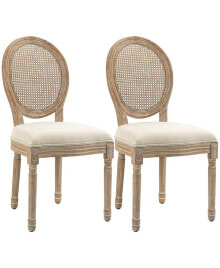 HOMCOM 2pc French-Style Rattan Backrest Upholstered Dining Accent Chairs, White