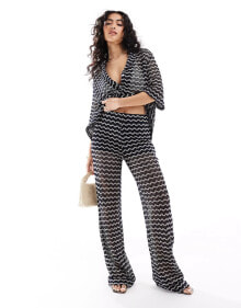 Купить женские брюки EDITED: Edited crochet look trouser co-ord in black and cream stripe