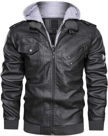 Мотокуртки Мужская куртка из синтетической кожи KEFITEVD, байкерская куртка со съемным капюшоном, переходная куртка, винтажный бомбер, стильная мужская куртка, осенне-зимняя куртка для отдыха