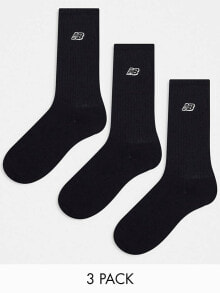 New Balance – 3er-Pack Crew-Socken in Schwarz mit Logostickerei
