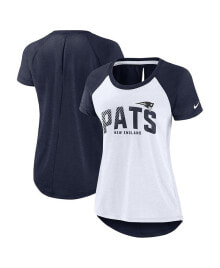 Nike women's White, Navy New England Patriots Back Slit Lightweight Fashion T-shirt