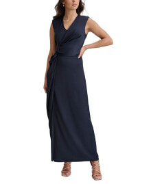 DKNY women's V-Neck Side-Knot Sleeveless Gown