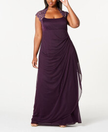 XSCAPE plus Size Ruched Lace Gown