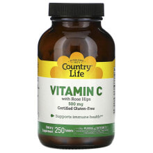 Витамин С кантри Лайф, витамин C с шиповником, 500 мг, 250 таблеток