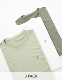 Купить мужские футболки и майки AllSaints: AllSaints Brace 3-pack brushed cotton t-shirts in green multi