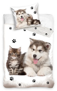 Купить комплекты постельного белья MTOnlinehandel: Комплект постельного белья MTOnlinehandel For Ever Friends с котенком и щенком хаски для детей.