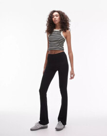 Купить женские брюки Topshop Tall: Topshop Tall skinny rib flared trouser in black