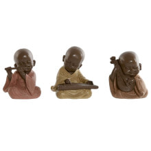 Decorative Figure Home ESPRIT Orange Coral Lime Resin Monk Oriental 10 x 7 x 11 cm (3 Units)