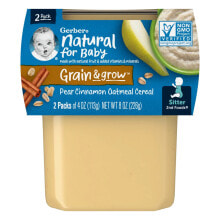 Детские каши Gerber, Natural for Baby, Grain & Grow, 2nd Foods, Pear Cinnamon Oatmeal Cereal, 2 Pack, 4 oz (113 g) Each