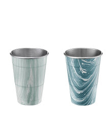 Cambridge 18oz Blue Marble Stainless Steel All Purpose Cups - Set of 2