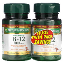 Nature's Bounty, B-12, Naturally Cherry, 5,000 mcg, Twin Pack, 40 Quick Dissolve Tablets Each