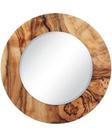 Forest Round Beveled Wall Mirror on Free Floating Reverse Printed Tempered Art Glass, 36