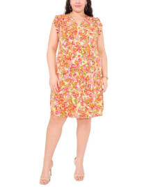 MSK plus Size Floral-Print Flutter-Sleeve Shift Dress