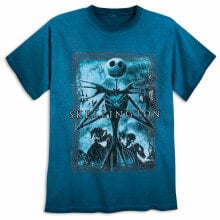 Купить синие мужские футболки Disney: Disney Tim Burton's Nightmare Before Christmas T Shirt Jack Skellington Mens M