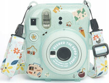 Купить сумки, кейсы, чехлы для фототехники LoveInstant: Pokrowiec LoveInstant Futerał Etui Pokrowiec Case do FujiFilm Fuji INSTAX Mini 12 + Naklejki i Kieszeń na Zdjęcia / Wakacyjny czas / Zielony Brokat