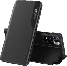 Clear View Eco Leather View Case elegancki futerał etui z klapką i funkcją podstawki Poco M4 Pro 5G czarny