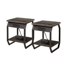 Simplie Fun side Table With Charging Station, Set Of 2 End Tables With USB Ports And Sockets