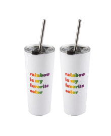 Cambridge double Wall 2 Pack of White 24 oz Straw Tumblers with Metallic 