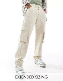 ASOS DESIGN baggy cargo trouser in heavy canvas in stone купить онлайн