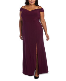 Morgan & Company trendy Plus Size Off-The-Shoulder Gown